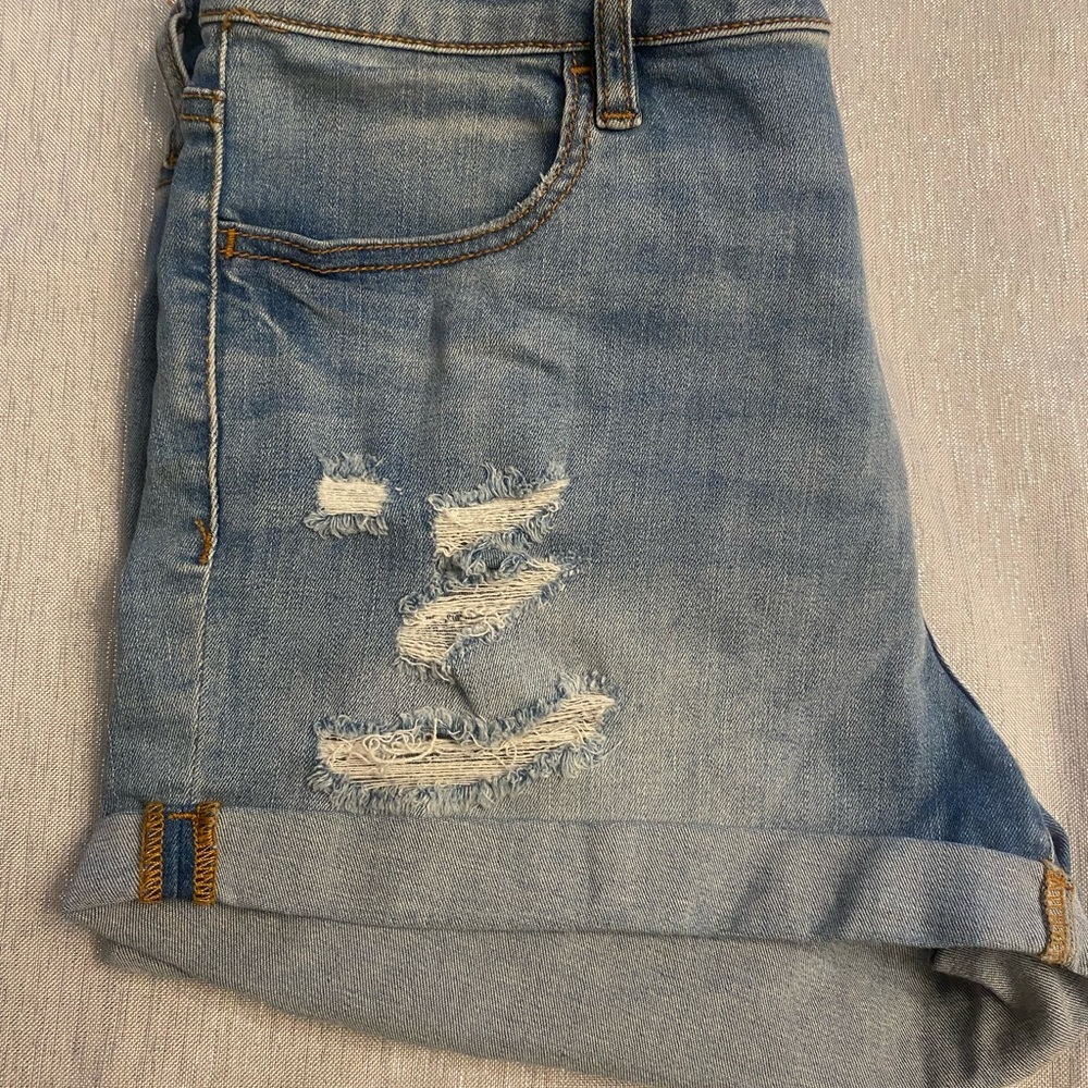 Women's Blue Distressed PACSUN Super Stretch Jean Shorts